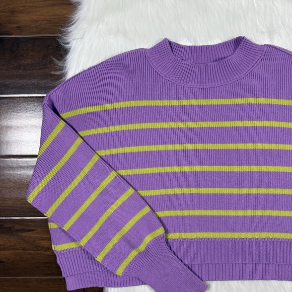 Free People Womens Size Small Iris Orchid Stripe Easy Street Cropped Sweater Top - Picture 2 of 11